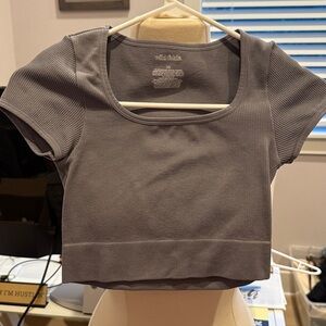 Wild Fable Charcoal Ribbed Crop Tee